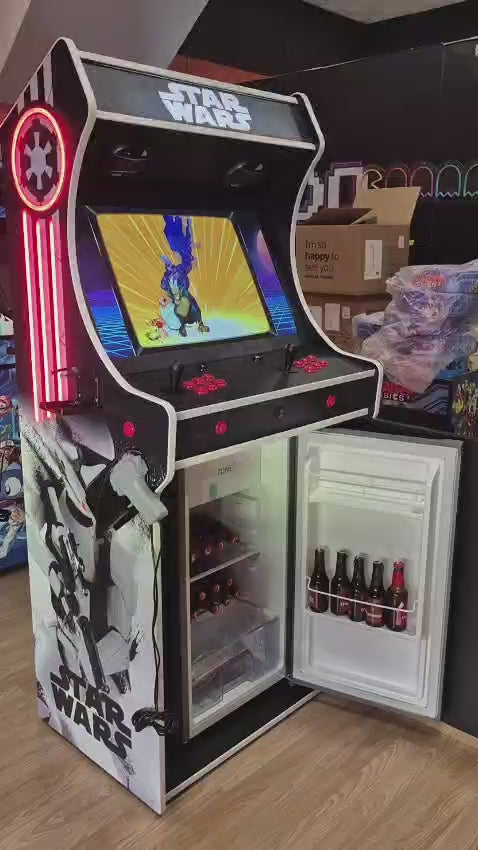 maquina arcade personalizada con pantalla de 24 y frigorifico